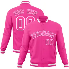 Pink Pink-White Full-Snap Varsity Letterman Jacket