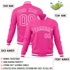 Pink Pink-White Full-Snap Varsity Letterman Jacket 4