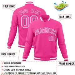 Pink Pink-White Full-Snap Varsity Letterman Jacket 4