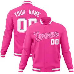 Pink Pink-White Full-Snap Varsity Letterman Jacket 1