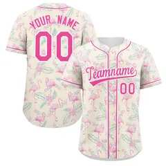 Pink Pink-White Graffiti Flamingo Authentic Baseball Jersey