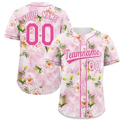 Pink Pink-White Graffiti Flower Baseball Jersey