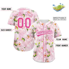 Pink Pink-White Graffiti Flower Baseball Jersey 2