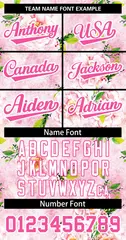 Pink Pink-White Graffiti Flower Baseball Jersey 3
