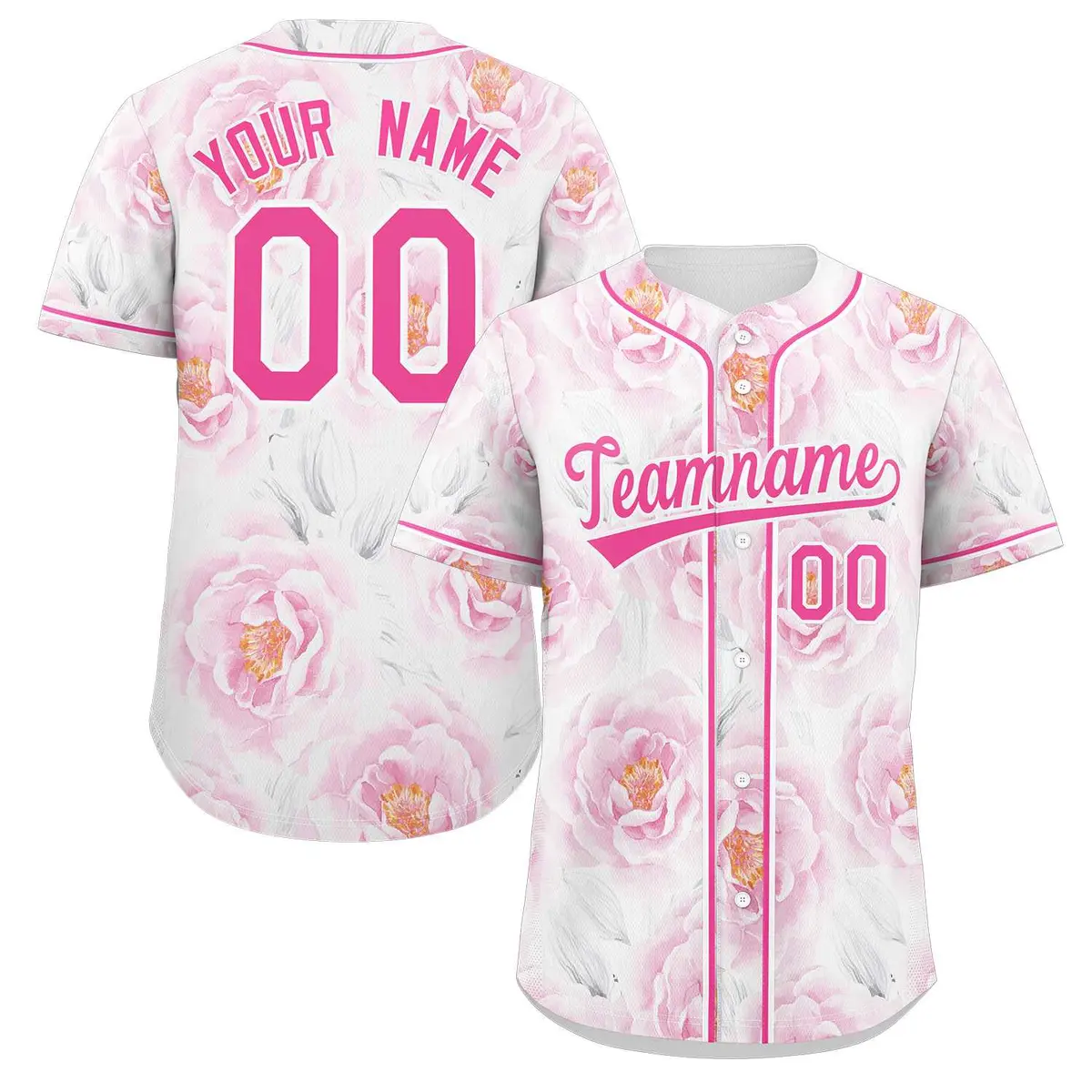 Pink Pink-White Graffiti Flower Baseball Jersey