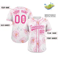 Pink Pink-White Graffiti Flower Baseball Jersey 2