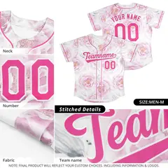 Pink Pink-White Graffiti Flower Baseball Jersey 4