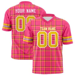 Pink Plaid Pattern Authentic Football Jersey 1