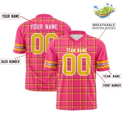 Pink Plaid Pattern Authentic Football Jersey 2