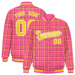 Pink Plaid Varsity Letterman Baseball Jacket
