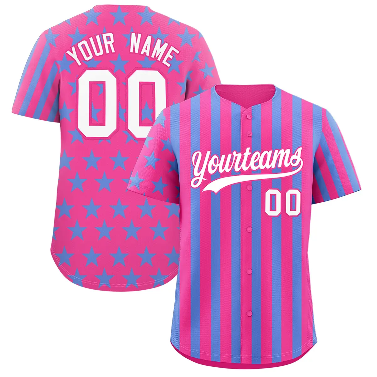 Pink Powder Blue American Flag Graffiti Baseball Jersey