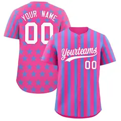 Pink Powder Blue American Flag Graffiti Baseball Jersey 1