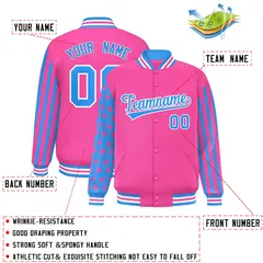 Pink Powder Blue American Flag Varsity Raglan Letterman Bomber Jacket 2