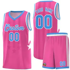 Pink Powder Blue and White Gradient Star Graffiti Basketball Jersey 1
