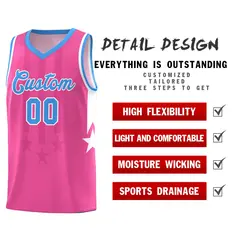 Pink Powder Blue and White Gradient Star Graffiti Basketball Jersey 2