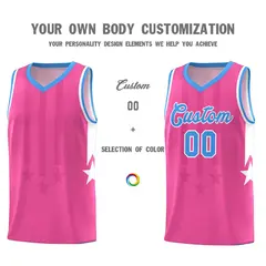 Pink Powder Blue and White Gradient Star Graffiti Basketball Jersey 3