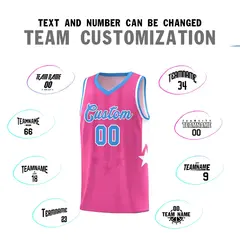 Pink Powder Blue and White Gradient Star Graffiti Basketball Jersey 4