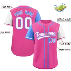 Pink Powder Blue and White Raglan Sleeves Baseball Jersey 2