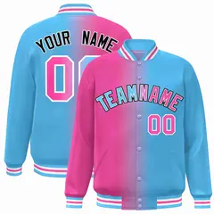 Pink Powder Blue-Black Gradient Letterman Varsity Jacket