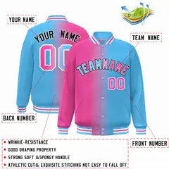 Pink Powder Blue-Black Gradient Letterman Varsity Jacket 2