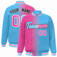 Pink Powder Blue-Black Gradient Letterman Varsity Jacket