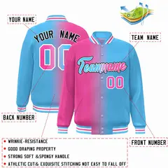 Pink Powder Blue-Black Gradient Letterman Varsity Jacket 2