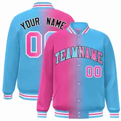 Pink Powder Blue-Black Gradient Letterman Varsity Jacket