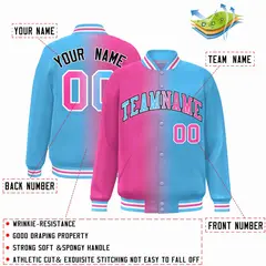 Pink Powder Blue-Black Gradient Letterman Varsity Jacket 2