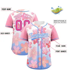 Pink Powder Blue Cherry Blossom Graffiti Baseball Jersey 2