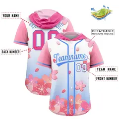 Pink Powder Blue Cherry Blossoms Raglan Hooded Baseball Jersey 2