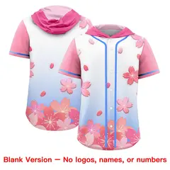 Pink Powder Blue Cherry Blossoms Raglan Hooded Baseball Jersey 7