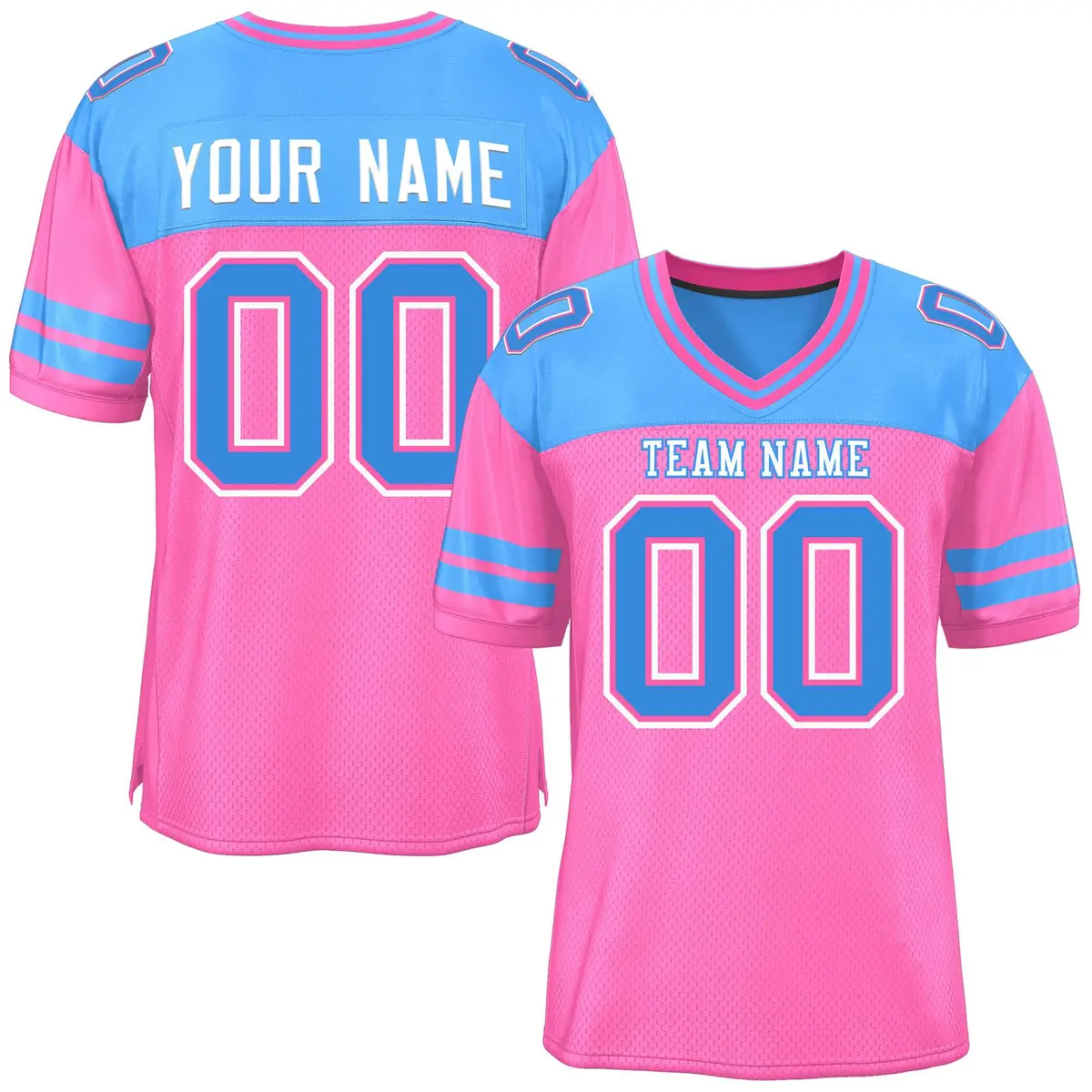 Pink Powder Blue Color Block Authentic Football Jersey