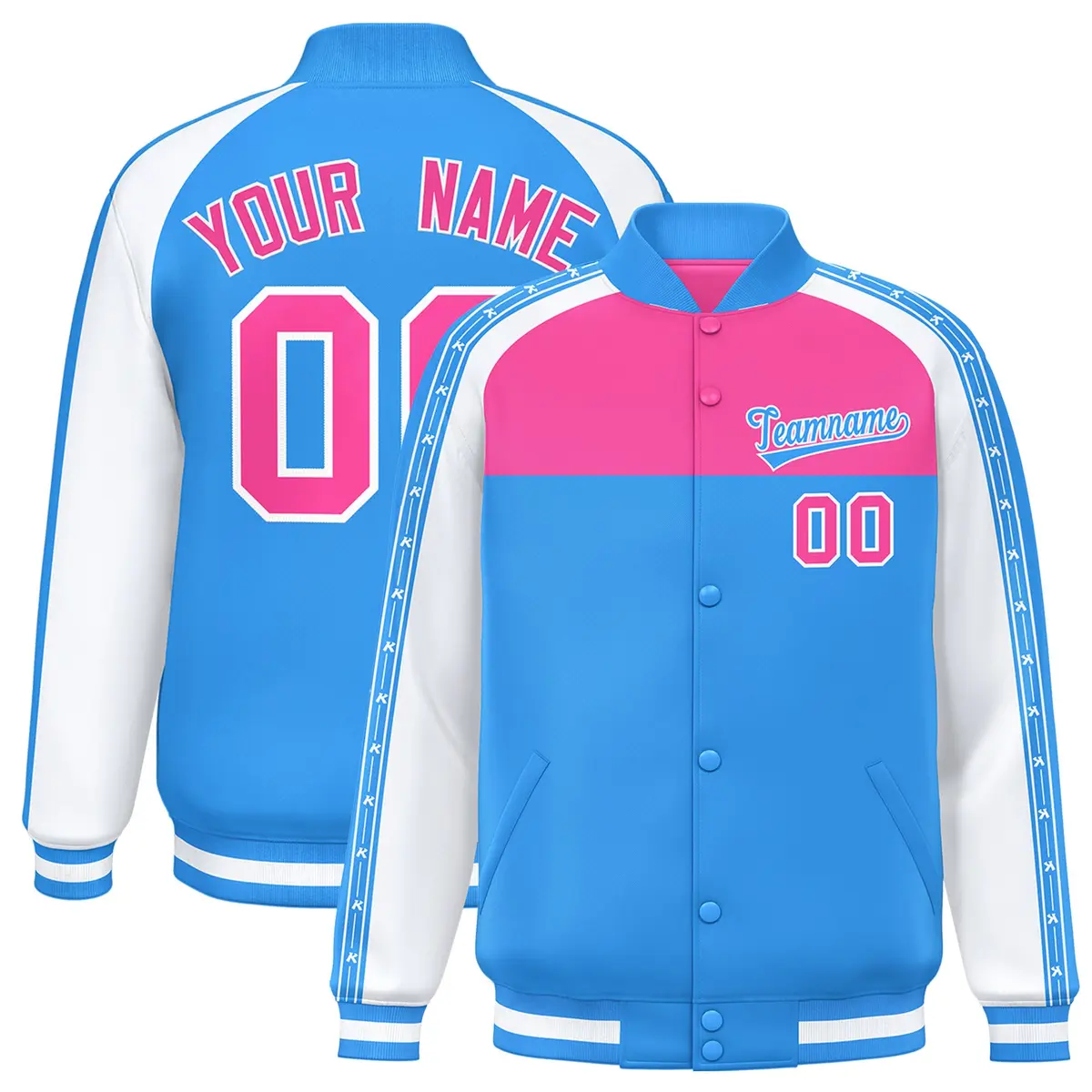 Pink Powder Blue Color Block K-Ribbon Varsity Letterman Jacket