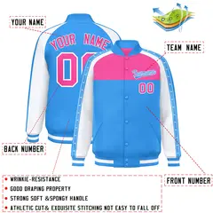 Pink Powder Blue Color Block K-Ribbon Varsity Letterman Jacket 2
