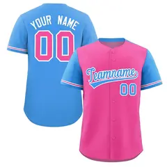 Pink Powder Blue Color Block Raglan Sleeves Baseball Jersey 1