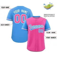 Pink Powder Blue Color Block Raglan Sleeves Baseball Jersey 2