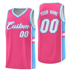 Pink Powder Blue Color Block Varsity Basketball Jersey 1
