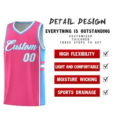 Pink Powder Blue Color Block Varsity Basketball Jersey 2