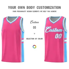 Pink Powder Blue Color Block Varsity Basketball Jersey 3