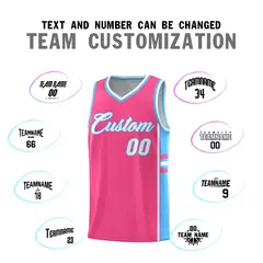 Pink Powder Blue Color Block Varsity Basketball Jersey 4