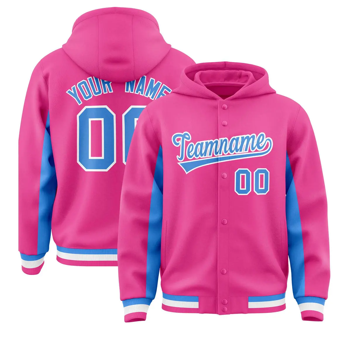 Pink Powder Blue Color Block Varsity Letterman Jacket Hoodie
