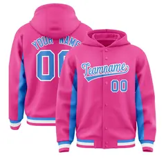 Pink Powder Blue Color Block Varsity Letterman Jacket Hoodie 1