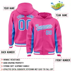Pink Powder Blue Color Block Varsity Letterman Jacket Hoodie 4