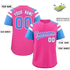 Pink Powder Blue Contrast Raglan Baseball Jersey 2