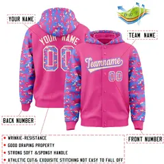 Pink Powder Blue-Cream Raglan Sleeves Camo Varsity Full-Snap Letterman Jacket 4