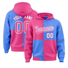 Pink Powder Blue Four Squares Color Block Varsity Letterman Hoodie 1