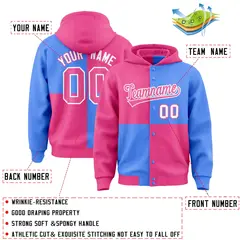 Pink Powder Blue Four Squares Color Block Varsity Letterman Hoodie 4