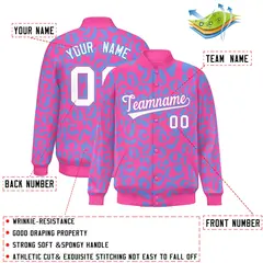Pink Powder Blue Full-Snap Leopard Graffiti Varsity Letterman Jacket 2
