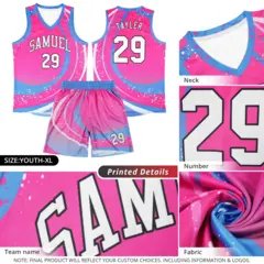 Pink Powder Blue Galaxy Graffiti Pattern Basketball Jersey 5