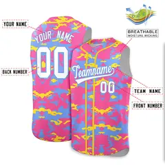 Pink Powder Blue Gold Camo Sleeveless Baseball Jersey 2